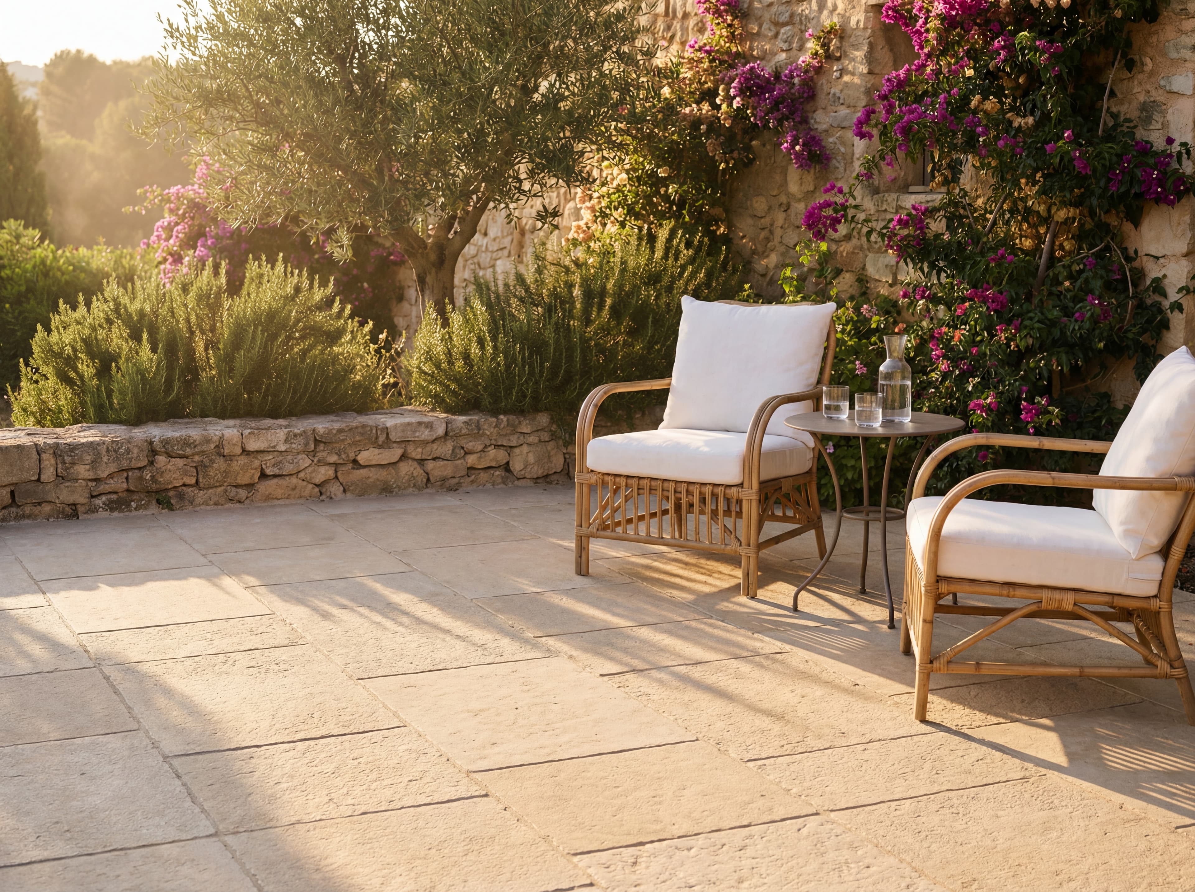 Terrasse en dalles antidérapantes, vivre dehors.